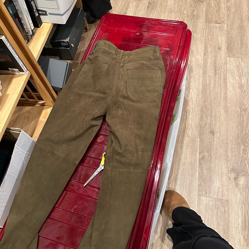 Massimo Dutti Women's Olive narural suede Jeans